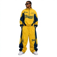 Ensemble de survêtement deux pièces léger à capuche pour homme, coupe oversize, style streetwear ample, en nylon coupe-vent, avec demi-fermeture éclair, collection automne