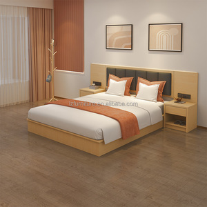 OEM Factory Supply Cheap Price Custom Business Hotel Room Furniture King <b>Queen</b> <b>Size</b> Wood Panel <b>Bed</b> Frame With Two Nightstands - Product Image 1