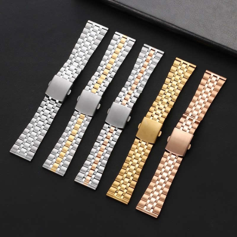 Wholesale 5 Bead Stainless Steel Watch Strap Quick Release 10/12/16/16/18/20/22mm Folding Buckle Metal Watch Band Women Straps