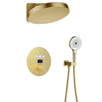 Ensemble de robinets de douche à affichage numérique à LED Or brossé Système de douche thermostatique à effet pluie Ensemble de système de pommeau de douche salle de bain