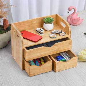 3 Tier Bamboo Desktop Organizer with 3 <strong>Drawers</strong> <strong>Mini</strong> Tabletop Craft Box Cosmetic Storage <strong>Drawer</strong> with Handle Tabletop Storage Box - Product Image 5