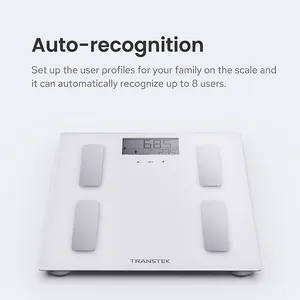 TRANSTEK 180kg LCD Glass Bathroom Fat Analyzer Electronic Weighing Balance Digital Smart Body Weight Scale