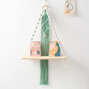 Nouveau Vert Fait Main Bébé Chambre décor Coton 1 Rangée <span class=keywords><strong>Macramé</strong></span> <span class=keywords><strong>Suspendu</strong></span> Étagère Murale Artisanat - Product Image 1