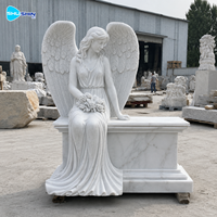 Statue d'ange gardien en marbre blanc durable, sculptée à la main, sculpture religieuse pour cimetière catholique, monument commémoratif