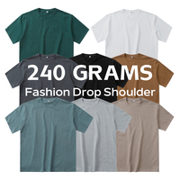 T-shirt décontracté pour homme en coton 100% tricoté de haute qualité, 240 grammes, coupe ample, épaules tombantes, longueur courte, coupe classique