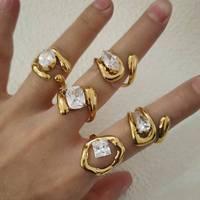 Bagues en acier inoxydable plaqué or pour femmes, ensemble de bagues personnalisées en zircon, ajustables, bijoux de mode PVD, fournisseur en gros