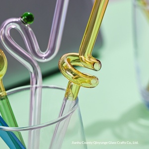Verre soufflé en forme de <span class=keywords><strong>paille</strong></span>, style japonais, mignon, haute température, couleur créative assortie, boisson au lait chaud, courbé, Chine - Product Image 4