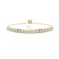 Pulsera de Oro Sólido de 14K con Diamantes Brillantes Cultivados en Laboratorio de 4.30mm, Ajustable, Estilo Bolo, Minimalista, para Novia, Regalo para Ella