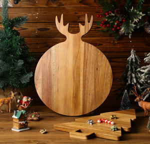 Vente en gros de planche à découper de Noël en bois d'acacia 2 pièces planche à charcuterie avec manche en bois de cerf pour décoration de Noël de cuisine - Product Image 4
