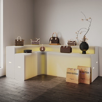Exhibidor Luminoso de Papel Kraft Blanco H863 para Exhibir y Organizar Muestras de Bolsos y Cosméticos, Exhibidor Tipo Isla Luminoso