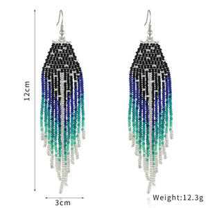 Bijoux bohèmes faits à la main pour femmes mode BOHO lune étoile conception goutte frangée gland Miyuki graines de riz perles boucles d'oreilles - Product Image 2