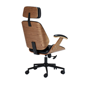 Chaise de bureau ergonomique à dossier haut avec inclinaison à 135° °   Fauteuil de direction inclinable en cuir PU et structure en bois, pivotant, pour bureau à domicile - Product Image 6