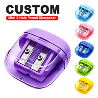 Taille-crayon manuel à double trou avec logo personnalisé et bac à copeaux, compact et portable pour enfants, école et bureau