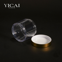 En stock Pot transparent cosmétique en plastique Crème de gommage corporel avec couvercles dorés pour emballage de crème capillaire de 250ml