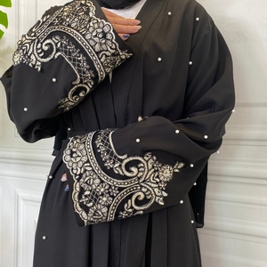 1684# Black Abaya Dubai Beads Diamond Crown Embroidered Abayas Muslim Women Collection - Product Image 2