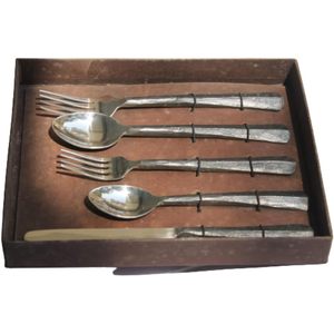 PARIJAT-Juego de Cubiertos de acero inoxidable de primera calidad, 5 piezas, cubiertos con recubrimiento en polvo, asas con acabado áspero, 2 cucharas, vajilla - Product Image 1