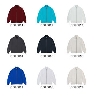 高品質100％コットンフレンチスタイルループ長袖防シワプリントボタンダウンジッパーカーディガンフード付きセーター - Product Image 1