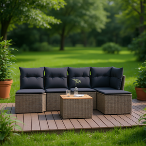 Dark Grey Brown Rattan Garden <b>Sofa</b> <b>Set</b> With Cushioned Seats Outdoor Furniture Contemporary Design - Product Image 2