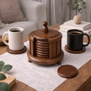 Handmade Natural Wood <b>Epoxy</b> Resin Coaster Set Lid Base Stand Natural Wood <b>Epoxy</b> Resin Inlay Design 9-10cm Diameter-REHMAN CRAFT - Product Image 1