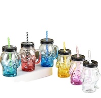 Pot Mason en verre carré coloré de 16oz avec poignées Pot Mason à jus de 480ml avec paille