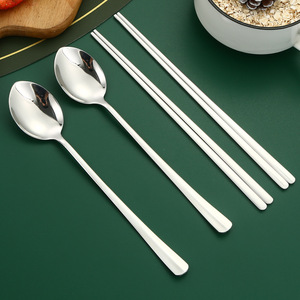 304 SS Korean Spoon & Chopsticks <b>Set</b>, Long Handle Dining Spoons for <b>Restaurant</b> Home Kitchen Tableware - Product Image 2