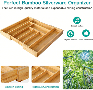 Organizzatore Personalizzato in Bambù a 8 Scomparti Espandibile Ecologico per Cassetti di Cucina e Soggiorno, Vassoio <span class=keywords><strong>Porta</strong></span> Utensili e <span class=keywords><strong>Posate</strong></span> - Product Image 2