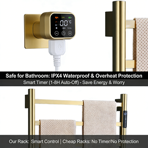 Accessori <span class=keywords><strong>Bagno</strong></span>: Scaldasalviette Elettrico Portatile Autoportante in Acciaio Inox 304, Finitura Oro Spazzolato, per Hotel - Product Image 4