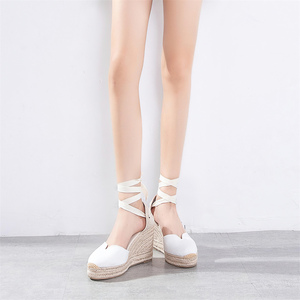 Espadrilles compensées antidérapantes en toile pour <span class=keywords><strong>femme</strong></span>, à bout fermé et lacets, hauteur rehaussée de 10 cm, pour sandales d'été en extérieur - Product Image 3