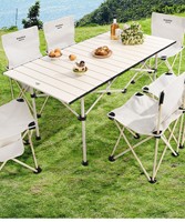 Table de camping pliable rectangulaire légère et portable en acier au carbone, design Egg Roll, pour pique-nique et activités de plein air
