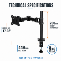 Nouveau support de moniteur simple à fixation sur bureau, entièrement réglable, inclinable et rotatif, avec plaque VESA détachable 100mm/75mm, charge 2-7kg, vente en gros