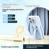 Batterie externe magnétique sans fil 22,5 W à charge ultra-rapide en ABS avec support de câble intégré 3-en-1 pour Type-C