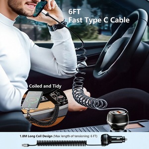 Chargeur de <span class=keywords><strong>voiture</strong></span> à charge rapide 96W 2 ports PD/PPS/QC3.0 avec câble spiralé de 1,8 m, protection OTP/OVP - Product Image 5