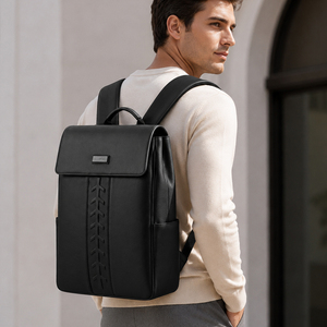 Sac à dos de voyage en cuir PU noir personnalisé, grande capacité, sac à dos pour ordinateur portable, sac à dos minimaliste décontracté pour l'école, pour hommes et femmes - Product Image 2