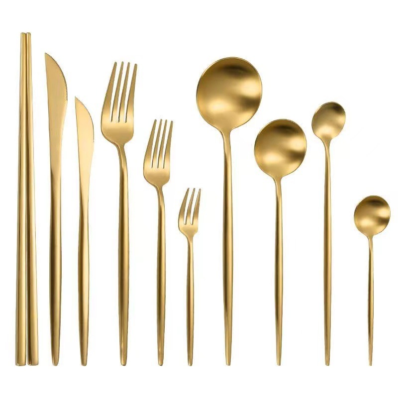 Wholesale Matt Gold Flatware Set Portugal 304 Stainless Steel Cutlery for Wedding Restaurants Home Luxury Knife and Fork Spoon