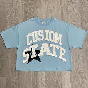Camiseta de Hombre Oversize Azul 100% Algodón con Hombros Caídos, Corte Holgado, Estampado Personalizado OEM y Bordado Aplicado Estilo Streetwear - Product Image 1