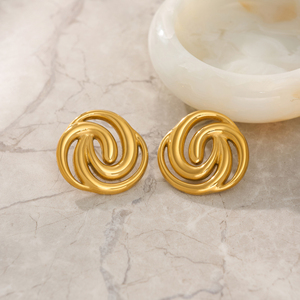 Nuovi orecchini rotondi a righe con spirale di colore Dazan NEW Ins Trendy 18k Pvd oro placcato in acciaio inossidabile per attori gioielli - Product Image 3