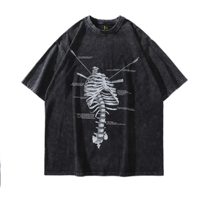 Camiseta <span class=keywords><strong>de</strong></span> Manga Corta con Estampado <span class=keywords><strong>de</strong></span> Esqueleto Vintage Lavado, Estilo Urbano, <span class=keywords><strong>para</strong></span> Hombre y Mujer, Nueva Colección <span class=keywords><strong>de</strong></span> Verano TKPA2026 - Product Image 1