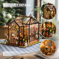 Kit de serre miniature DIY 2025 Jenny's Flower House avec lumière LED, bois, métal, plastique, papier, jouet, cadeau, échelle 1:32