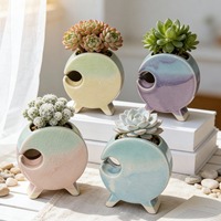 Pot de fleurs en forme de lune MSH, vert, avec glaçure effet craquelé, pour plantes succulentes, décoration intérieure