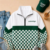 Blouson coupe-vent vintage en gros avec logo d'équipe, imprimé léopard à carreaux, manches longues, col zippé 1/4, brodé, style pull