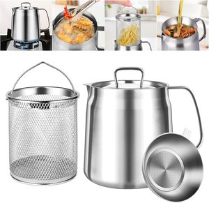 Récipient de pot de filtre à huile en acier inoxydable 304 avec passoire Panier à friture d'huile de cuisson Pot multifonctionnel <span class=keywords><strong>pour</strong></span> la cuisine et le camping - Product Image 1