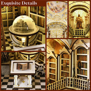 미니 DIY 미니어처 인형의 집 Bookkook 키트 3D 나무 퍼즐 북엔드 책장 삽입 LED 조명 세련된 미니 장난감 모델 - Product Image 4