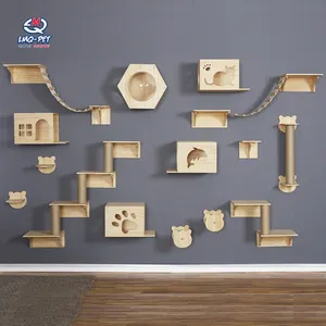 Plataforma de madera para gato, estante moderno montado en la pared, para escalar