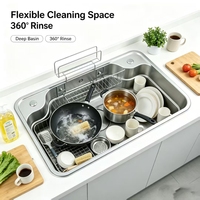 Évier de cuisine multifonctionnel en acier inoxydable SUS304 de style japonais, grand bac unique, fait main, à débordement profond