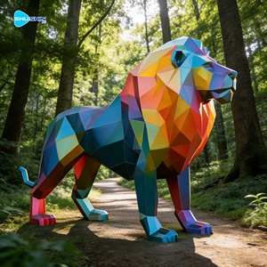 Escultura de <span class=keywords><strong>León</strong></span> Geométrica Grande de Acero Inoxidable Pulido en Color Personalizado con Tema de Cruz para Área de Recepción de Exteriores - Product Image 6