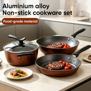 Juego de Utensilios de Cocina de Hierro Antiadherente de 3 Piezas, Venta al Por Mayor de Fábrica, Logotipo Personalizado, Profesional, Libre de PFOA, Estilo Chino, con Tapa de Vidrio - Product Image 1