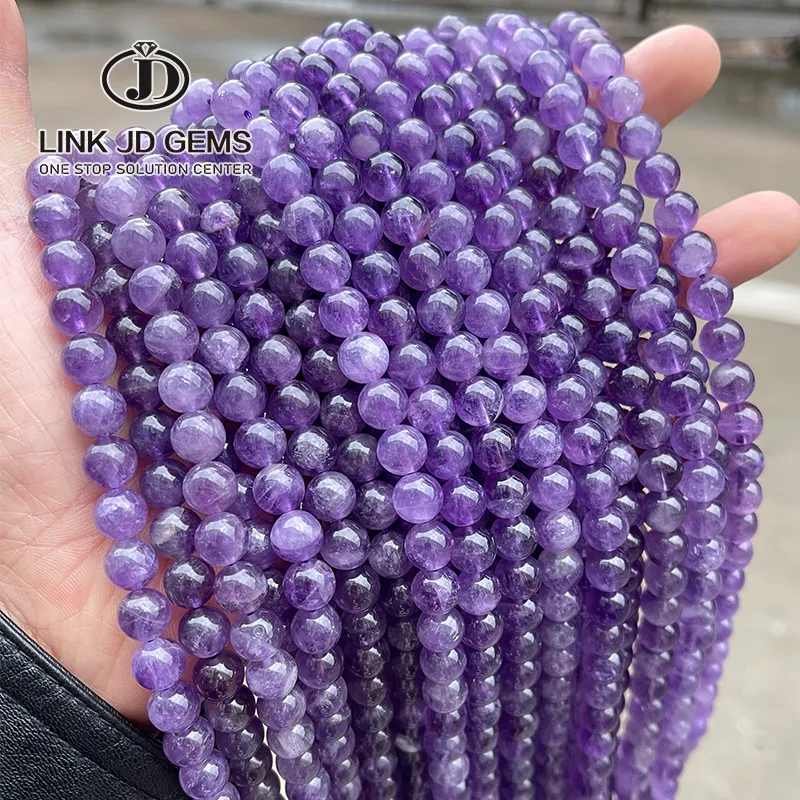 JD – perles rondes naturelles en vrac de qualité 4A, améthystes de 8mm, perles de charme en cristal violet pour la fabrication de bijoux, vente en gros