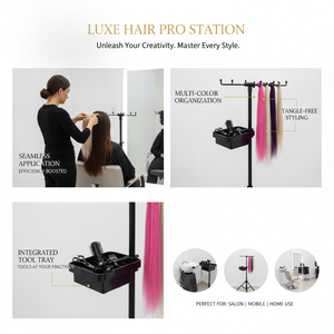 Soporte para Extensiones de Cabello LUXE HAIR PRO STATION con Bandeja, Altura Ajustable, Estante Metálico para Tramado de Cabello, Uso en Salón de Belleza - Product Image 2