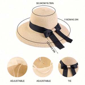 Chapeaux Bob Femme à Large Bord en Paille Respirante avec Lien, Broderie 3D, Idéaux pour l'Été, les Voyages et la Protection Solaire en Extérieur – Vente en Gros - Product Image 3