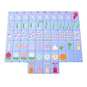 Fichas de Mahjong Americanas con Estampado de Vacaciones en la Playa, Color Morado Suave, Tema de Isla Tropical - Product Image 1